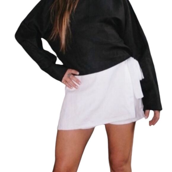 CHRISTIAN‎ SIRIANO white linen pull on wrap skort shorts coastal grandma XL - Picture 1 of 9